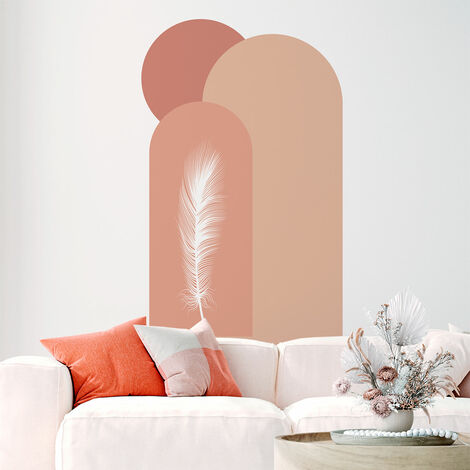 Papier peint intissé pré-encollé fresques géantes - ARCHES ET PLUME ROSE - 100x60cm (1/5)
