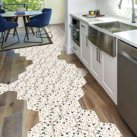 Stickers Sol Anti-dérapant avec Protection - TOMETTES TERRAZZO CARLO - 60x135cm-10stickershexagones30x26cm