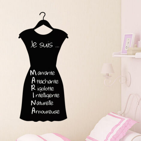 Sticker ardoise tableau noir - stickers muraux adhésif effaçable - ROBE DE FEMME - 40x20cm (1/3)
