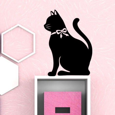 Sticker ardoise tableau noir - stickers muraux adhésif effaçable - CHAT AVEC UN NOEUD - 30x20cm (1/3)