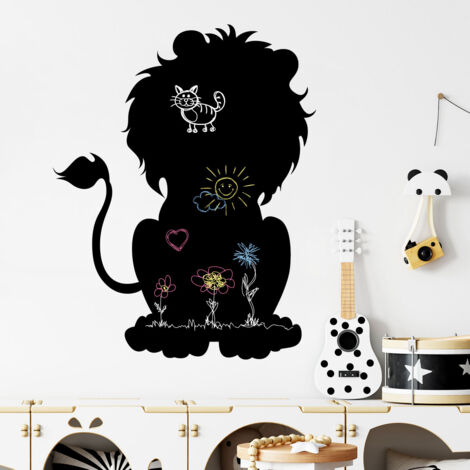 Sticker ardoise tableau noir - stickers muraux adhésif effaçable - SILHOUETTE LION - 30x25cm (1/5)