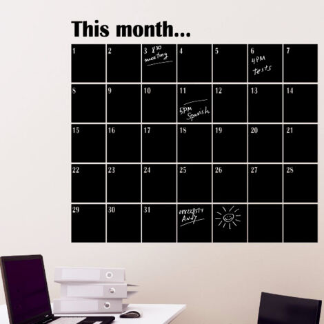 Sticker ardoise tableau noir - stickers muraux adhésif effaçable - CALENDRIER MENSUEL - 200x50cm (1/3)