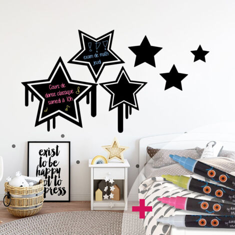 Sticker ardoise tableau noir - stickers muraux adhésif effaçable - ÉTOILES GRAFFITI + 4 CRAIES LIQUIDES - 115x140cm (1/4)