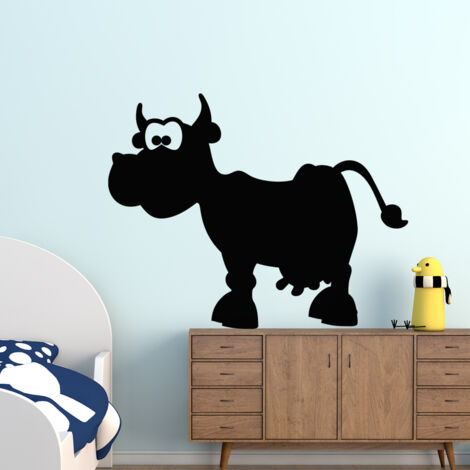 Sticker ardoise tableau noir - stickers muraux adhésif effaçable - CARICATURE D'UNE VACHE - 110x140cm (1/3)