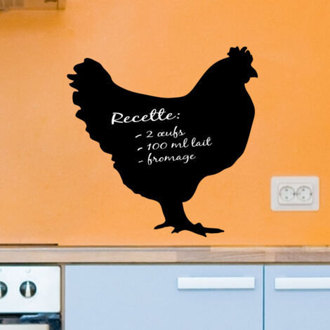 Sticker ardoise tableau noir - stickers muraux adhésif effaçable - POULE - 30x30cm (1/4)