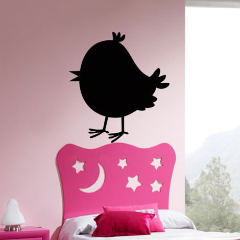 Sticker ardoise tableau noir - stickers muraux adhésif effaçable - CARICATURE PETIT OISEAU - 30x30cm (1/3)