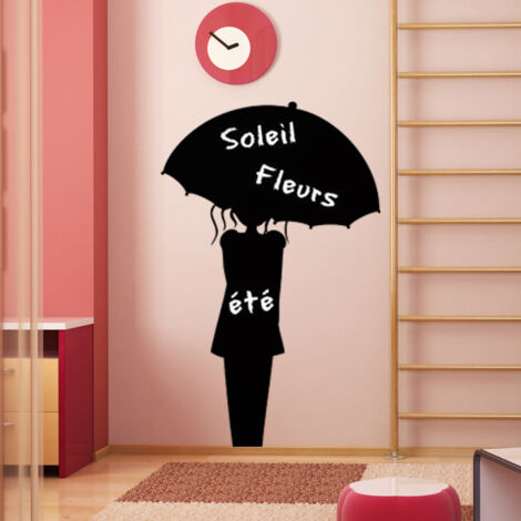 Sticker ardoise tableau noir - stickers muraux adhésif effaçable - FEMME AVEC UNE PARAPLUIE - 30x20cm (1/3)