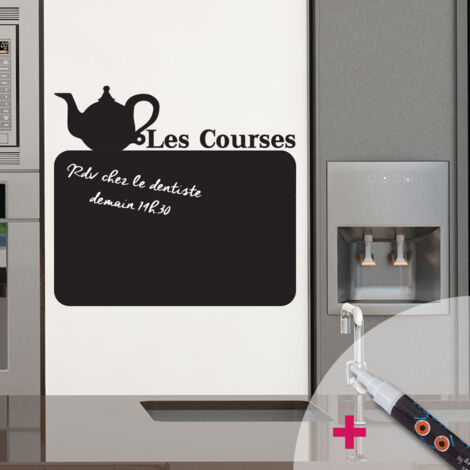 Sticker ardoise tableau noir - stickers muraux adhésif effaçable - CLASSIQUE LES COURSES + CRAIE LIQUIDE BLANCHE - 25x25cm (1/4)