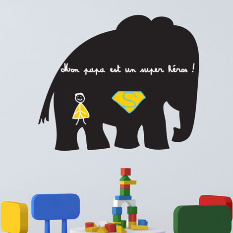 Sticker ardoise tableau noir - stickers muraux adhésif effaçable - ELEPHANT - 35x40cm (1/4)
