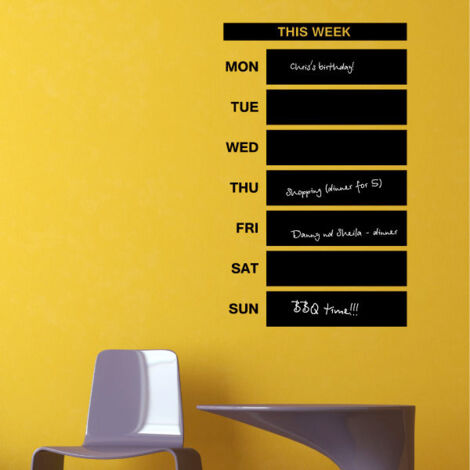 Sticker ardoise tableau noir - stickers muraux adhésif effaçable - CALENDRIER SEMAINE - 90x55cm (1/3)