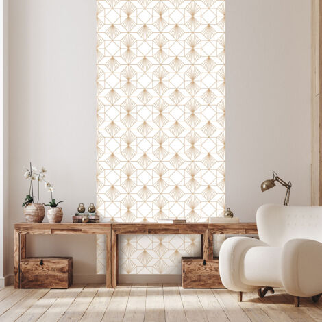 Papier peint intissé pré-encollé - MOTIF ART DÉCO GÉOMÉTRIQUE BLANC - 1 rouleau de 300x60cm (1/5)