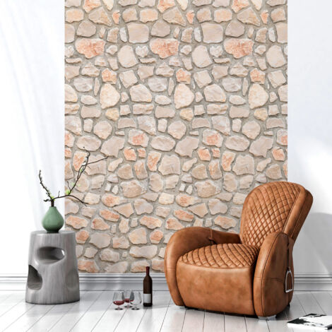 Papier peint intissé pré-encollé - MUR DE PIERRE CLAIRE - 1 rouleau de 300x60cm (1/5)