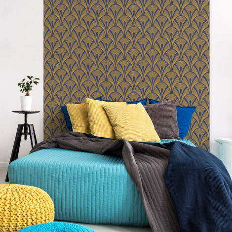 Papier peint intissé pré-encollé - SCANDINAVE ART DÉCO BLEU FONCÉ - 1 rouleau de 300x60cm (1/5)
