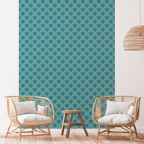 Papier peint intissé pré-encollé - SCANDINAVE ART DÉCO BLEU CANARD ARCHES - 1 rouleau de 300x60cm