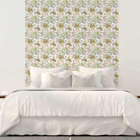 Papier peint intissé pré-encollé - ABSTRAIT FLEURS VERTES - 1 rouleau de 300x60cm (1/5)