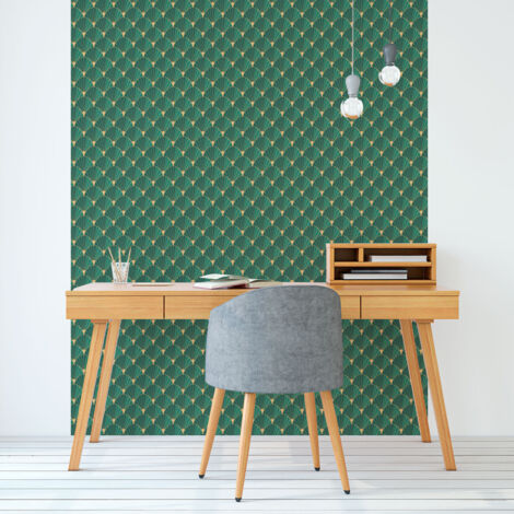 Papier peint intissé pré-encollé - ART DÉCO ÉMERAUDE ÉVENTAIL - 1 rouleau de 300x60cm (1/5)