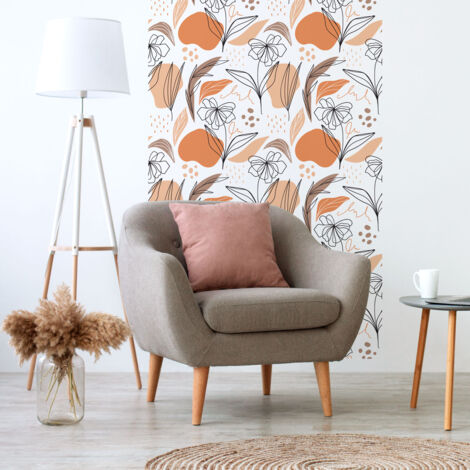 Papier peint intissé pré-encollé - ABSTRAIT FLEURS BLANC ET ORANGE - 1 rouleau de 300x60cm (1/5)