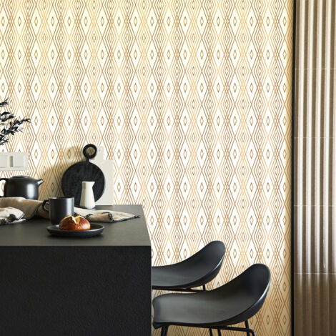Papier peint intissé pré-encollé - SCANDINAVE ART DÉCO LOSANGES BLANC ET DORÉ - 1 rouleau de 300x60cm (1/5)