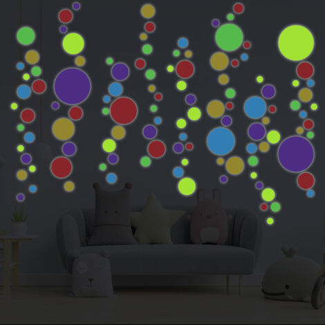 Sticker phosphorescent lumineux - POINTS MULTICOLORES - Autocollant mural plafond enfant fluorescent - 65x50cm (1/5)
