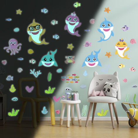 Sticker phosphorescent lumineux - ANIMAUX MARINS - Autocollant mural plafond enfant fluorescent - 80x60cm (1/5)