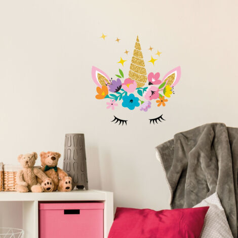 Stickers muraux Sticker Mural Autocollant - LICORNE ET LES ÉTOILES - adhésifs fond transparent - 40x40cm (1/4)