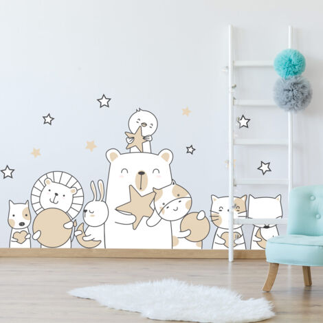 Stickers muraux Sticker Mural Autocollant - ANIMAUX À LA PÊCHE À LA LUNE ET AUX ÉTOILES - Stickers adhésifs - 90x60cm (1/5)