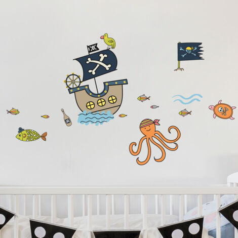 Stickers muraux Sticker Mural Autocollant - ANIMAUX DE LA MER ET LES PIRATES - adhésifs fond transparent - 60x60cm (1/5)