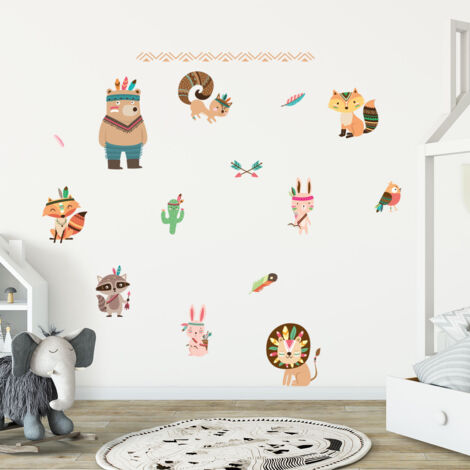 Stickers muraux Sticker Mural Autocollant - 9 ANIMAUX SCANDINAVES - adhésifs fond transparent - 95x90cm (1/4)