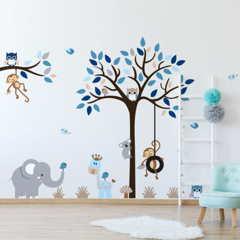 Stickers muraux Sticker Mural Autocollant - ANIMAUX ATTENDRISSANTS DANS LA JUNGLE - Stickers adhésifs - 90x120cm (1/5)