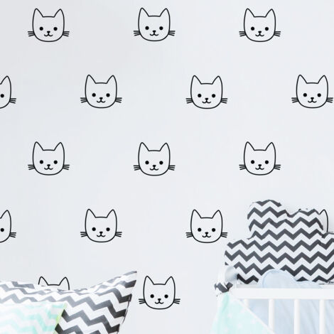 Stickers muraux Sticker Mural Autocollant - 60 TÊTES DE CHATS - adhésifs fond transparent - 70x70cm (1/5)