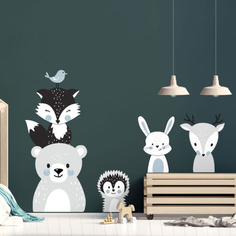 Stickers muraux Sticker Mural Autocollant - CHAMBRE ENFANT ANIMAUX RIGOLOS - Stickers adhésifs - 90x60cm (1/5)