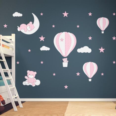 Stickers muraux Sticker Mural Autocollant - MONTGOLFIÈRES ET OURSONS DANS LES NUAGES - Stickers adhésifs - 70x90cm (1/5)