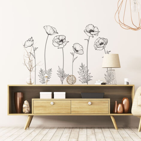 Stickers muraux Sticker Mural Autocollant - FLEURS COQUELICOTS - adhésifs fond transparent - 90x90cm (1/5)