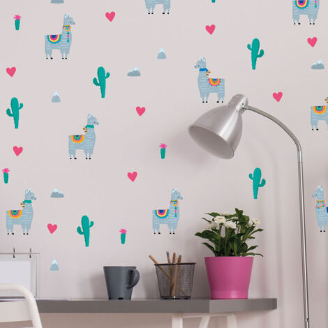 Stickers muraux Sticker Mural Autocollant - LAMAS AMOUREUX ET CACTUS DU DÉSERT - adhésifs fond transparent - 30x30cm (1/4)