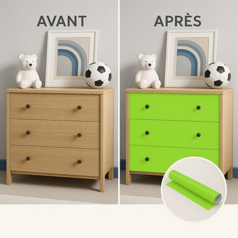 Rouleau adhésif Imperméable Vinyle au Mètre - Sticker Lavable Cuisine Meuble Armoire Porte - 60cmx1m - Vert pomme - 3