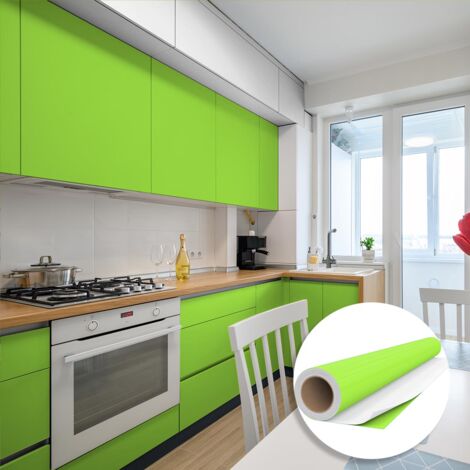 Rouleau adhésif Imperméable Vinyle au Mètre - Sticker Lavable Cuisine Meuble Armoire Porte - 60cmx1m - Vert pomme - 4
