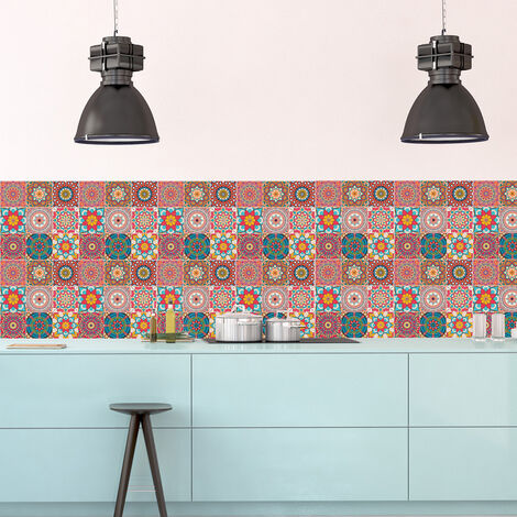 Sticker Mural Carrelage adhésif Cuisine Salle de Bain - 9 STICKERS CARRELAGES AZULEJOS MANDALA - 9stickers10x10cm (1/4)