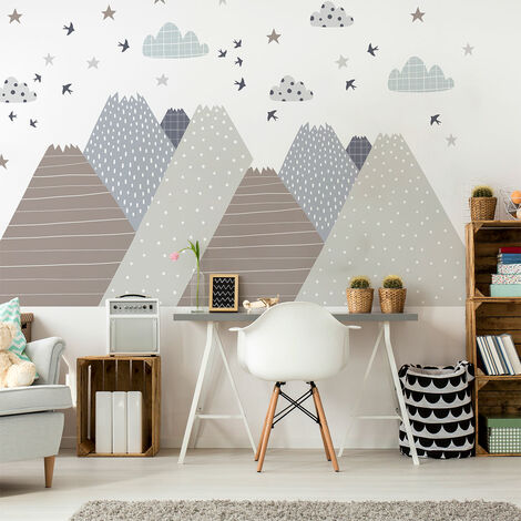 Stickers muraux enfants - Décoration chambre bébé - Autocollant Sticker mural géant enfant montagnes scandinaves LOLAKA - 40x60cm
