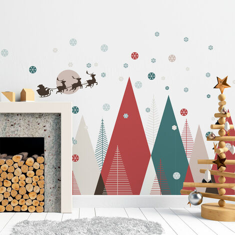Stickers montagnes scandinaves Noël enneigé 40 x 60 cm (1/5)