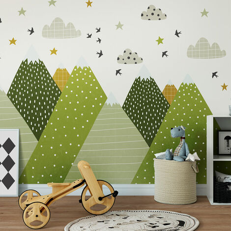 Stickers muraux enfants - Décoration chambre bébé - Autocollant Sticker mural géant enfant montagnes scandinaves HELKA - 90x135cm