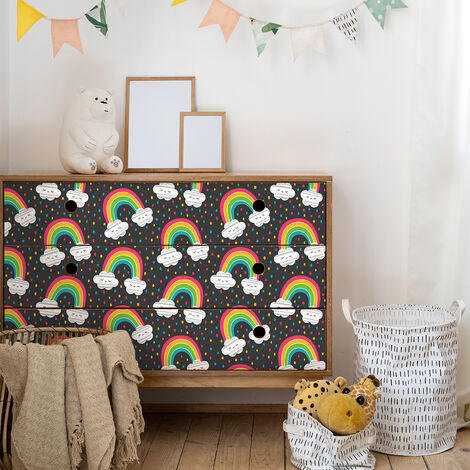 Sticker meuble pour enfant lapins et arcs-en-ciel merveilleux 60 x 90 cm (1/5)