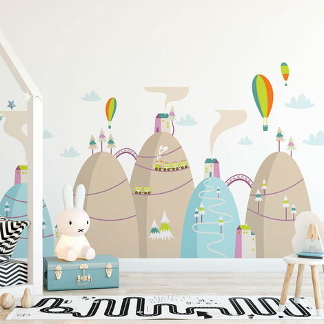Stickers montagnes scandinaves montgolfières volant haut 70 x 105 cm (1/5)