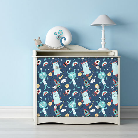 Sticker meuble pour enfant les extraterrestres dans l'espace 40 x 60 cm (1/5)