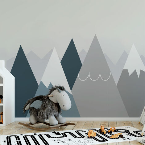 Stickers muraux enfants - Décoration chambre bébé - Autocollant Sticker mural géant enfant montagnes scandinaves ANOUKA - 60x90cm