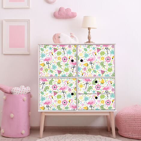 Sticker meuble enfant flamants roses des tropiques 40 x 60 cm (1/5)
