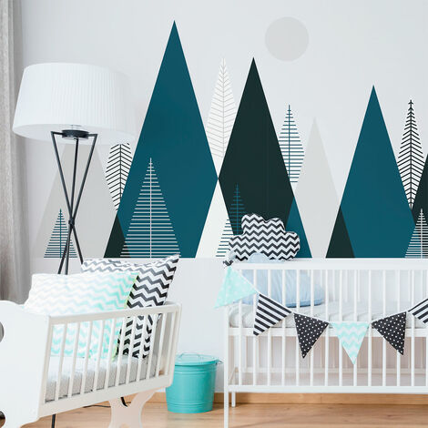 Stickers muraux enfants - Décoration chambre bébé - Autocollant Sticker mural géant enfant montagnes scandinaves ARTIKA - 60x90cm