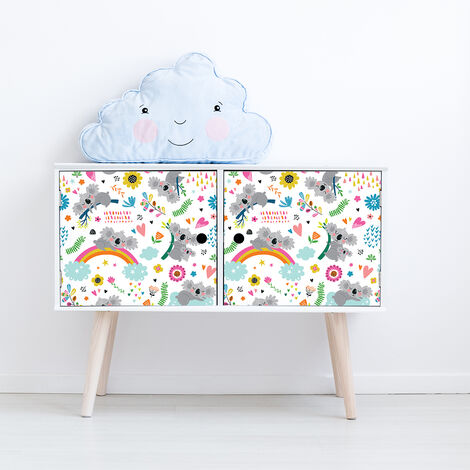 Sticker meuble pour enfant koalas sur un lit arc-en-ciel 40 x 60 cm (1/5)