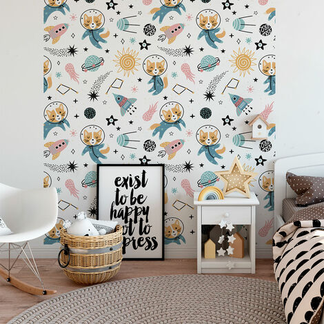 Sticker effet papier peint - LES ANIMAUX DE L'ESPACE - 30x30cm (1/5)
