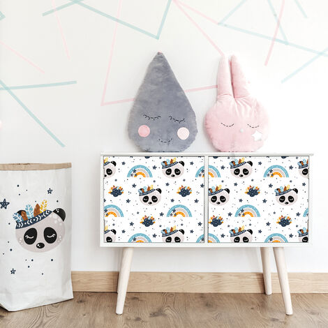 Sticker meuble enfant pandas jouant aux indiens 40 x 60 cm