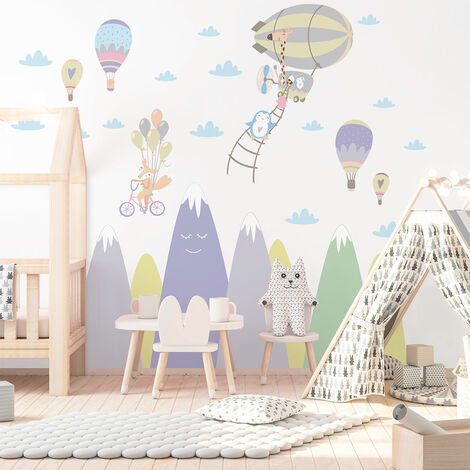 Stickers enfant montagnes scandinaves animaux malicieux 60 x 90 cm (1/5)